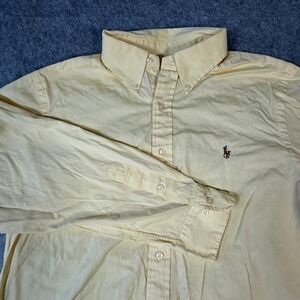 Ralph Lauren Button Down Shirt Mens 17 32/33 Yellow Oxford Long Sleeve Pony Logo